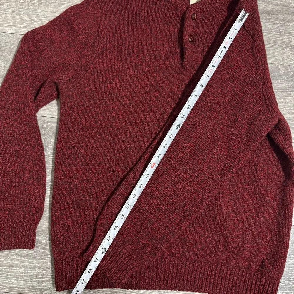 LL Bean Lambs Wool‎ Sweater Men XL Burgundy Pull Over Buttons High Neck Knitted